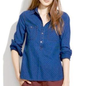 Madewell Polka Dot Chambray Shirt Top XS Preppy Academia Western Cowgirl Coastal